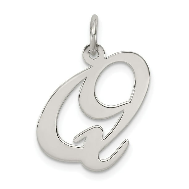 White Sterling Silver Charm Pendant Rhodium-Plated Fancy Script Initial I